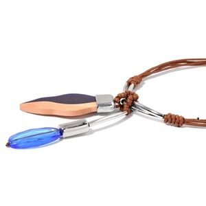 Jewelry - Blue Chroma, Wood Pendant Faux Leather Necklace Jewelry - Blue Chroma, Wood Pendant Faux Leather Necklace